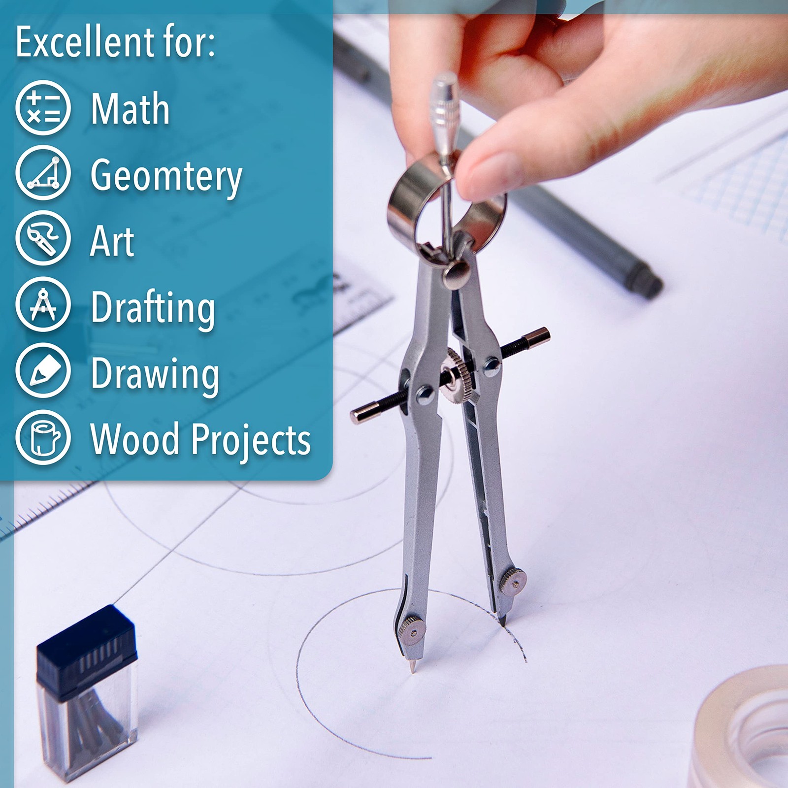 Mr. Pen- Professional Compass for Geometry, Extra 1 Count (Pack of 1), Silver