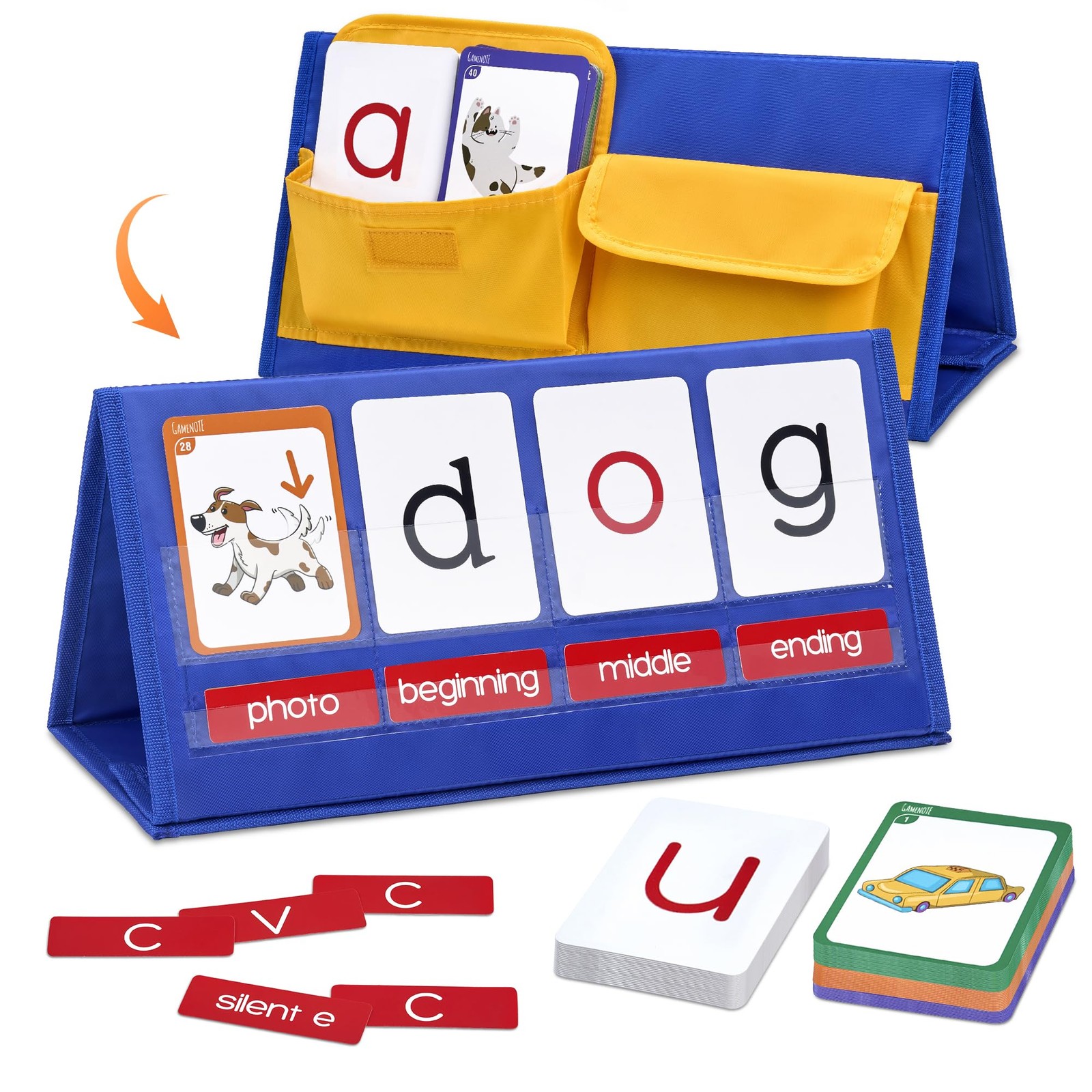 Word Building Desktop Pocket Chart Tent Flash Cards Kit – CVC Words Phonics G…