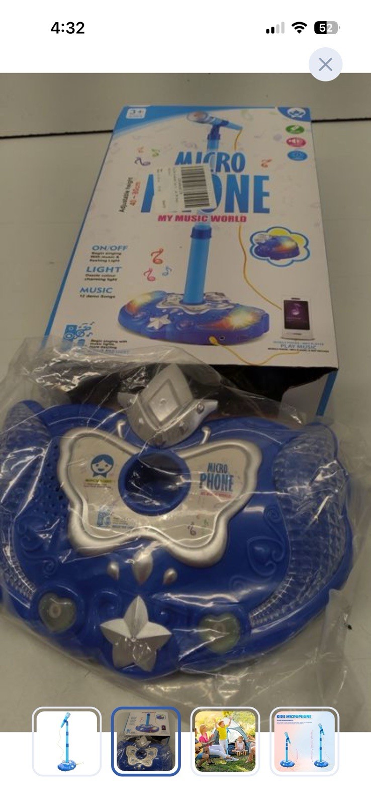 Kids Microphone Stand Music Educational Toy, Blue, Adjustable, Age 3-7 Years