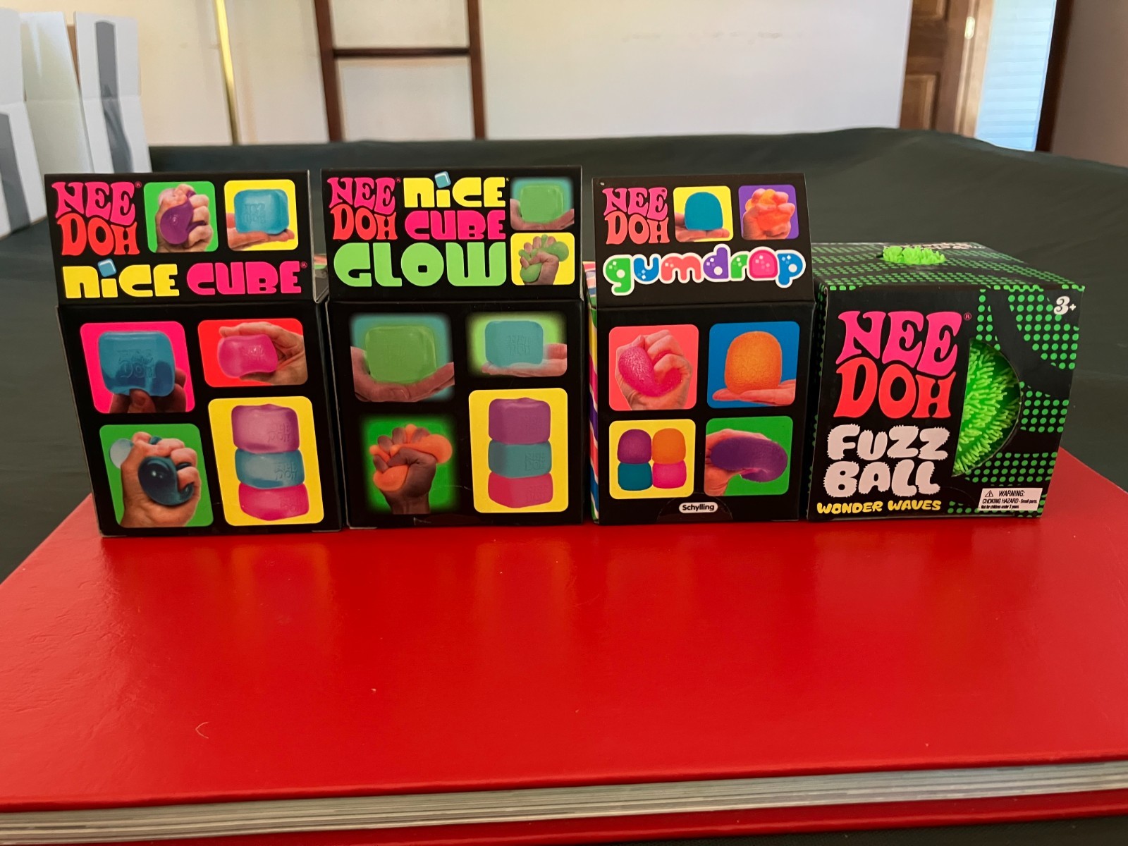 Authentic Needoh 4 Lot Nice Cube Blue Glow Orange Gumdrop Pink Fuzz Ball Green