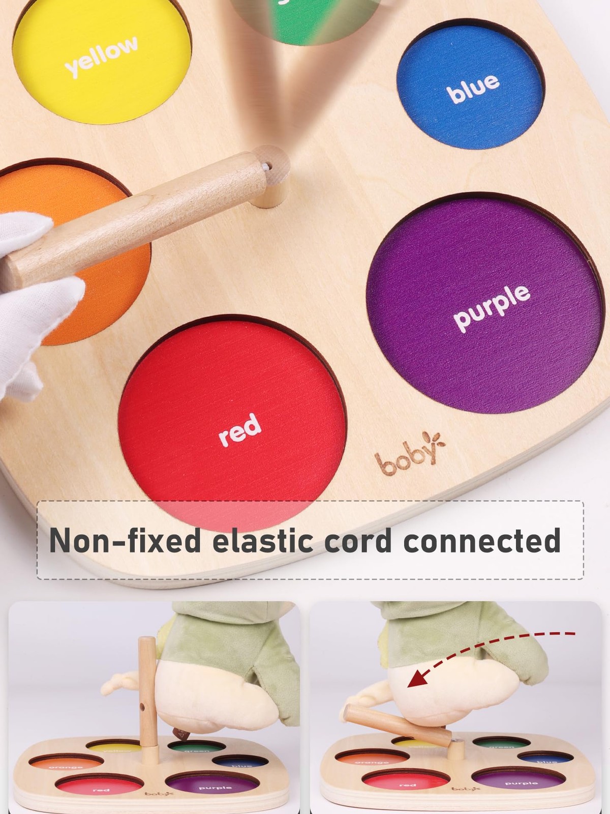 Dailyfunn Montessori Toys Wooden Rainbow Medium, Red, Yellow, Green, Blue