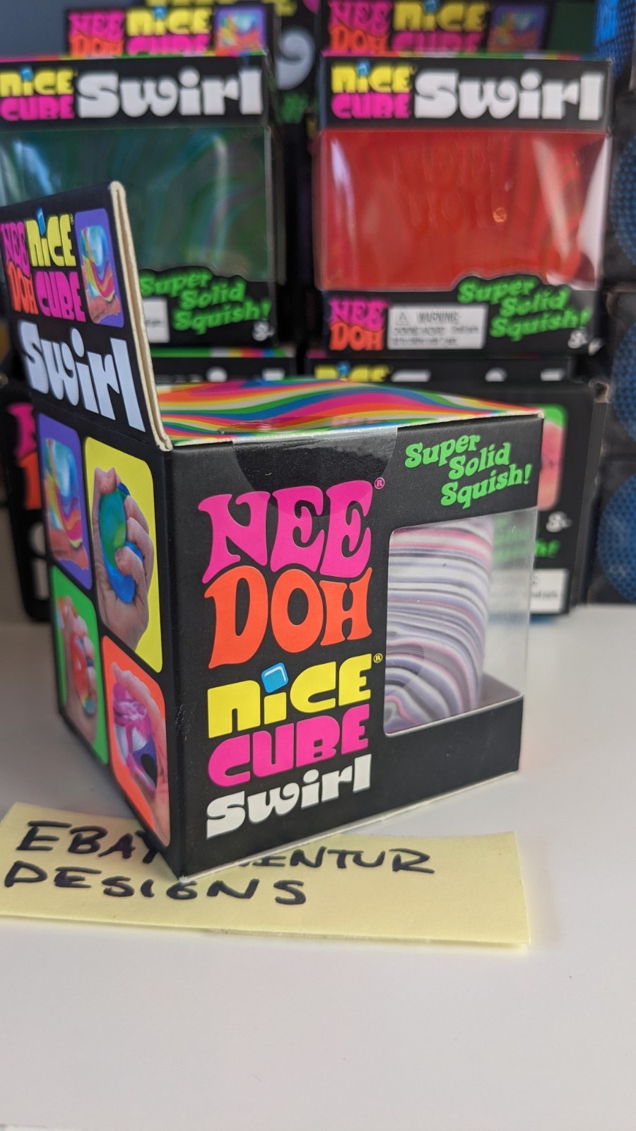 ✅GENUINE Needoh Nice Cube Swirl Super Solid Squish Black Purple White RARE COLOR