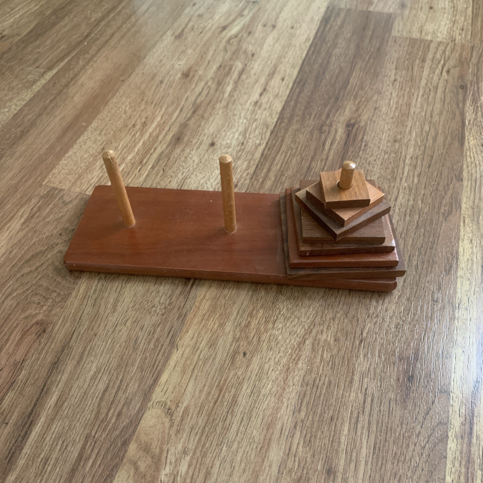 Vintage Wooden Hanoi Tower 7 Rings Pyramid Puzzle Stack Game Woodcraft