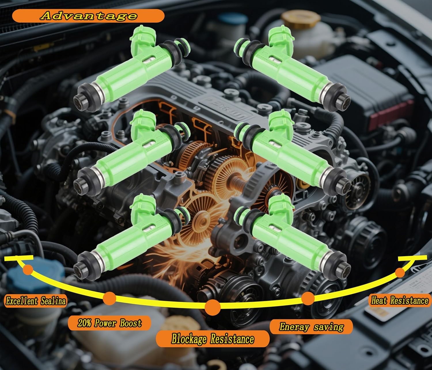 Set of 6PCS 4 Holes Disc Fuel Injectors 1998-2003 Replacement For Mitsubishi Mon