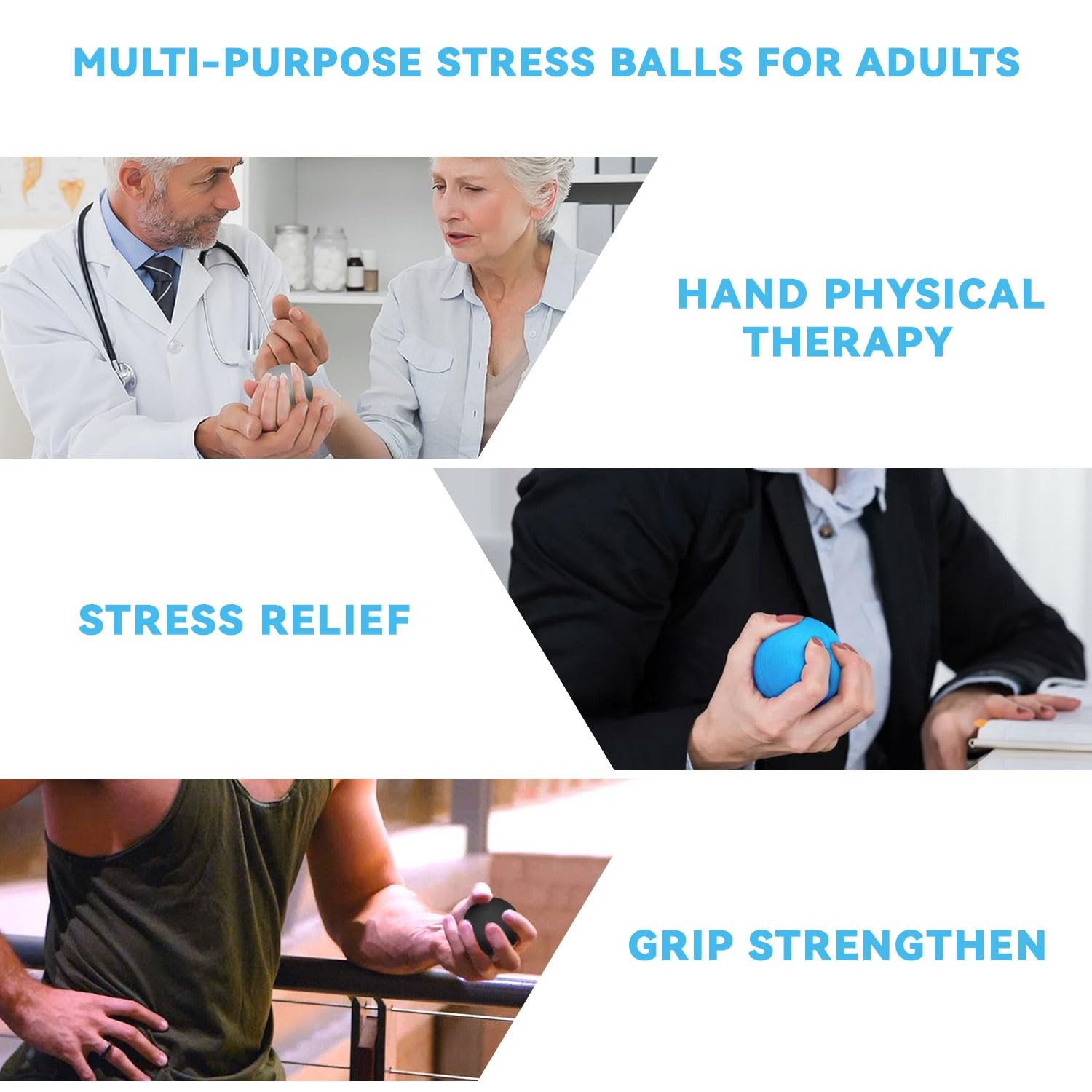3 Pack Stress Balls for Adults, Squeeze Hand Exercisers Blue