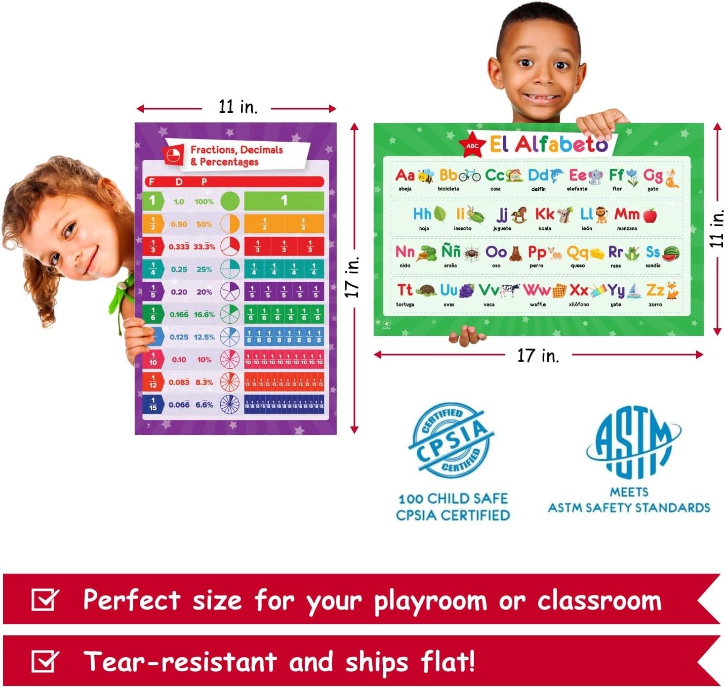 32 Educational Posters Set for Kids, 17×11 Classroom Wall Art & Learning Charts