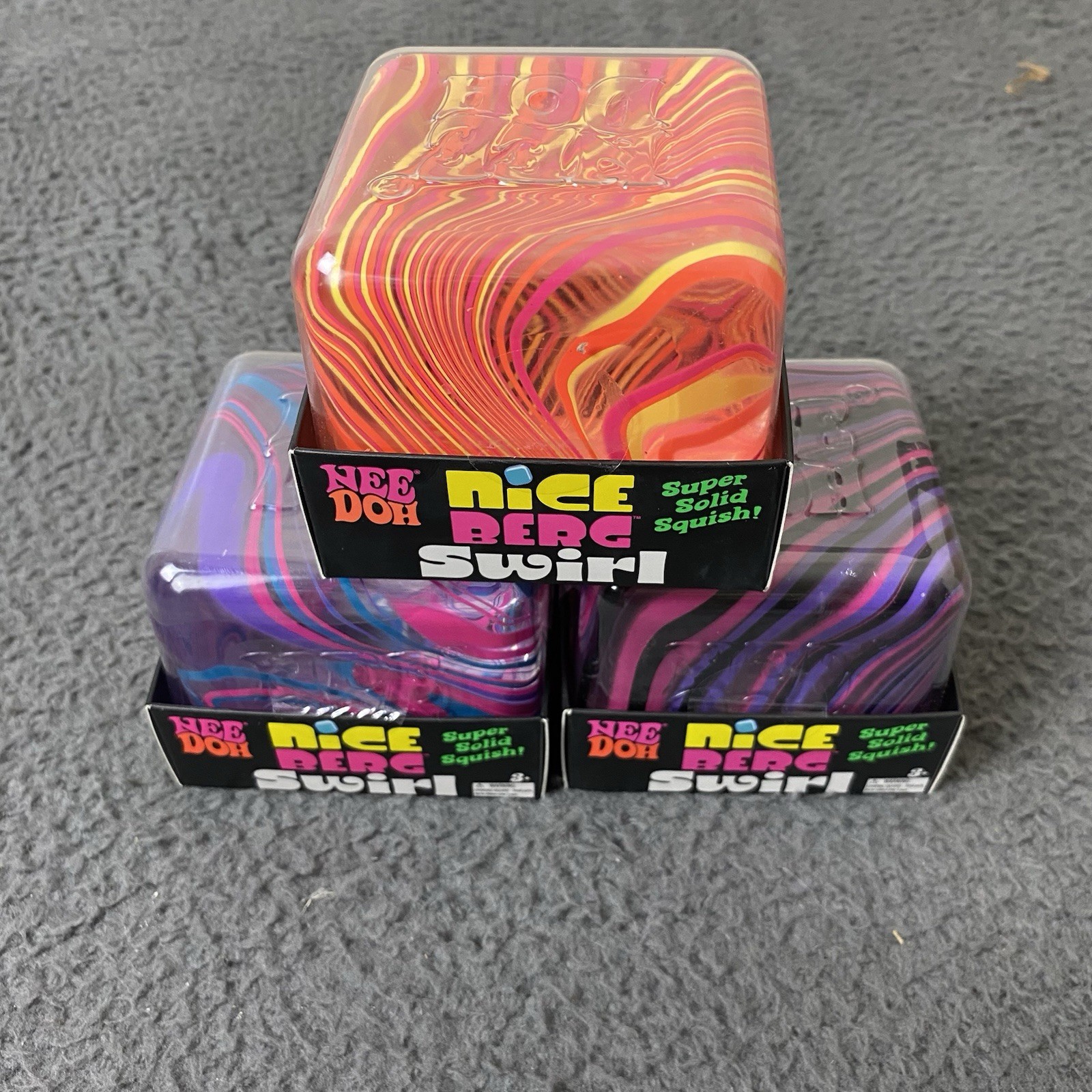 NeeDoh Nice Berg Swirl XL Giant Nee Doh Squishy Swirl Cube Lot of 3 Colors