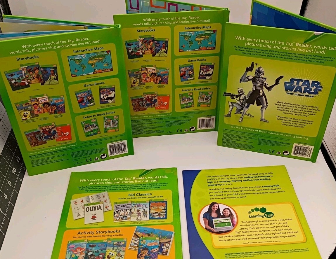 Leapfrog Tag 5pc.book lot-Starwars, Finding Nemo, Ozzie & Mack,Play Tag,Puzzles