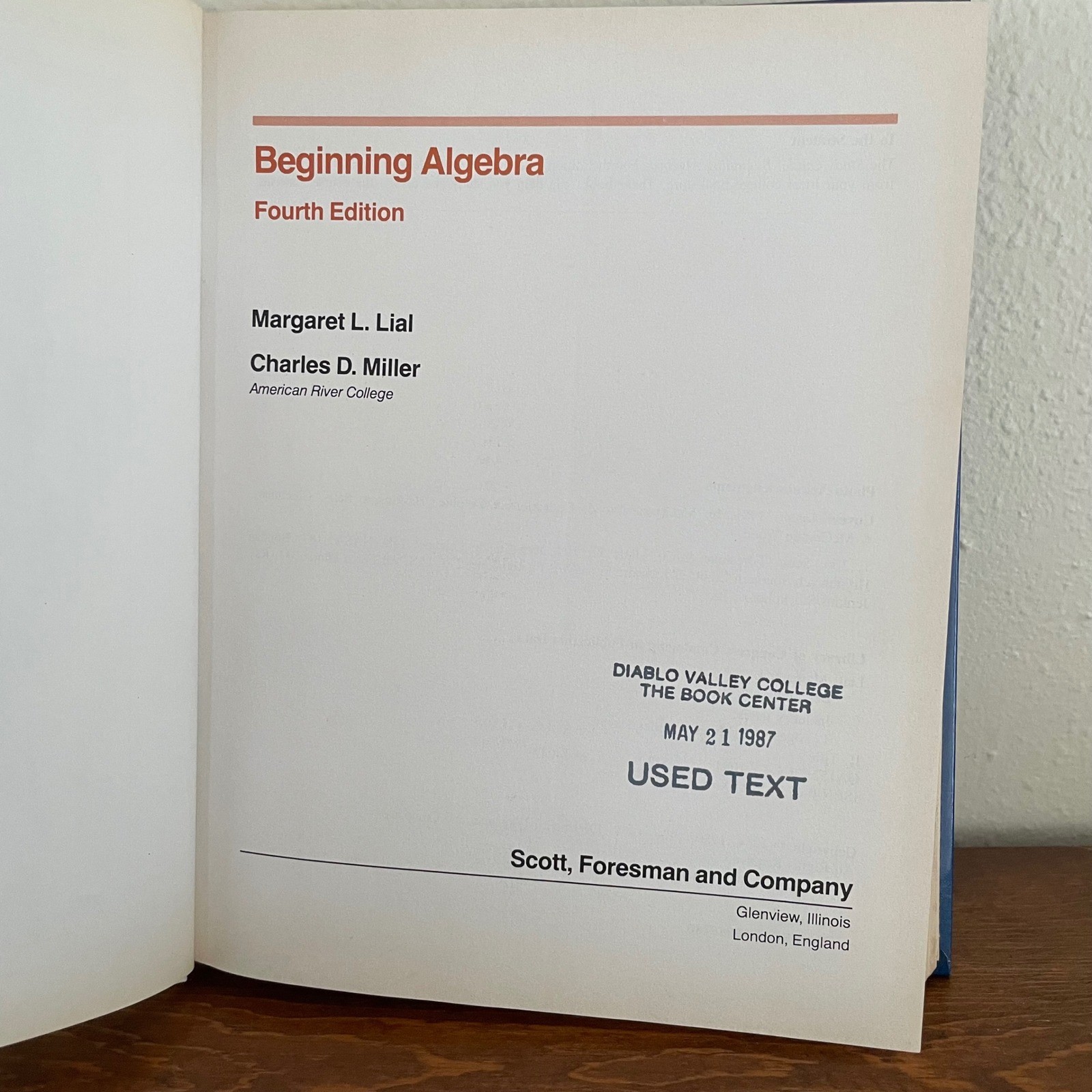 Lial / Miller Beginning Algebra 4th Edition 1984 School Study Math USA