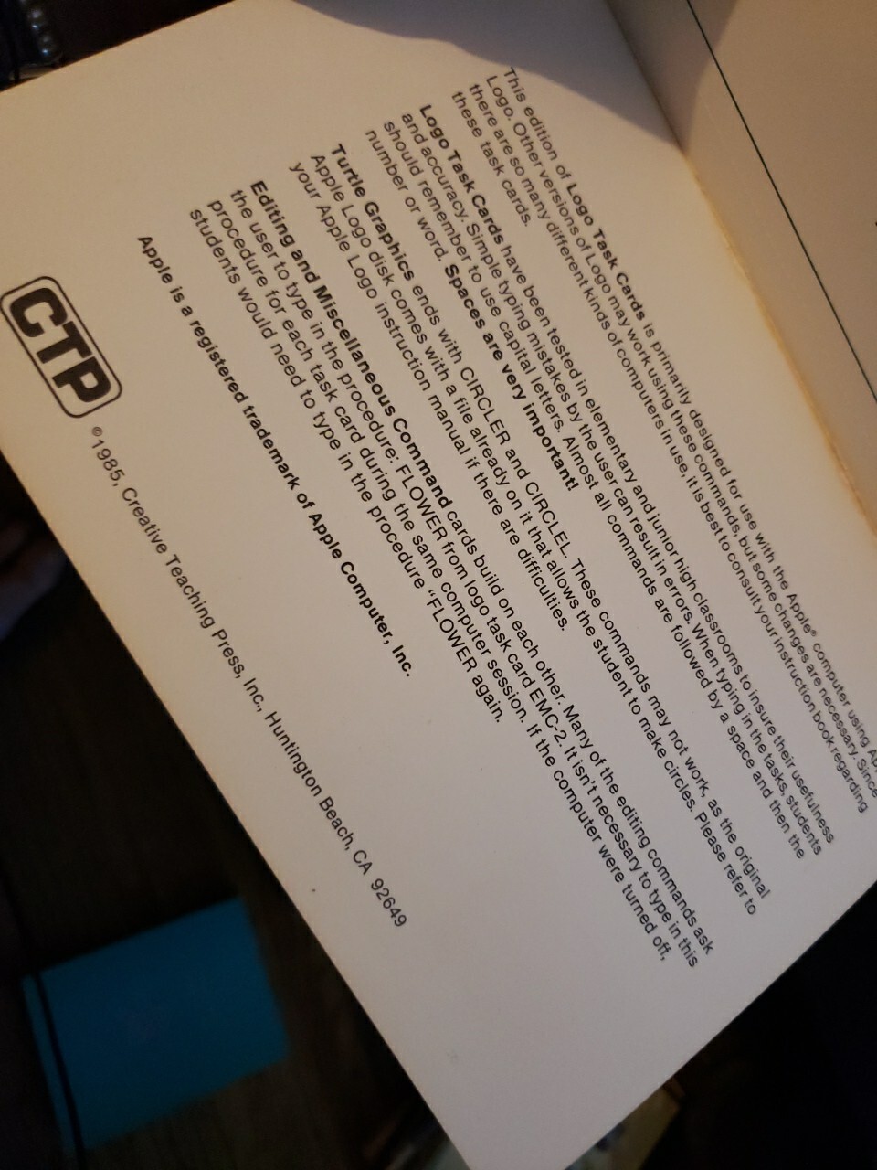 Ctp Creative Teaching Press Logo Task Cards 1985