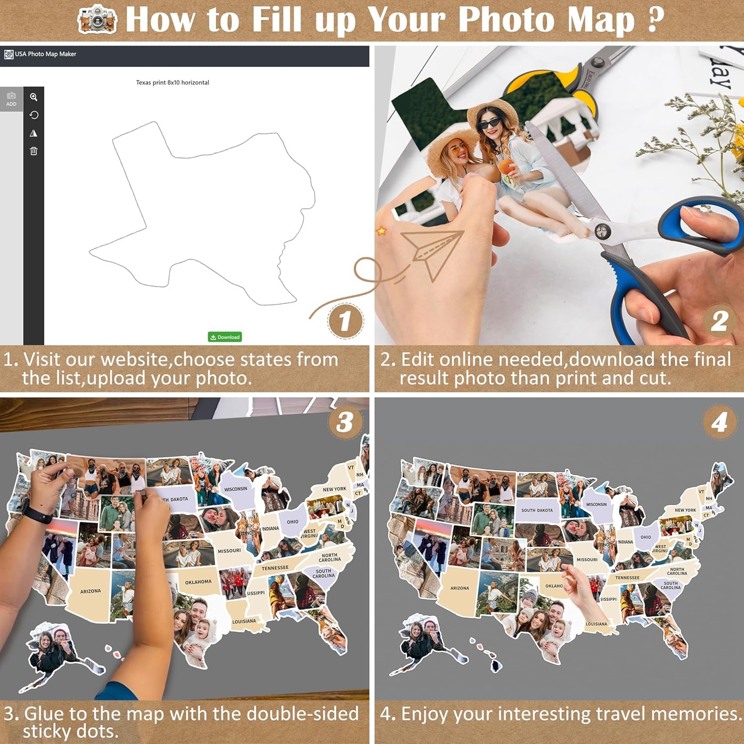 USA Photo Map 24×36 50 States Travel Map US Wall Decor Couples Gift Unframed