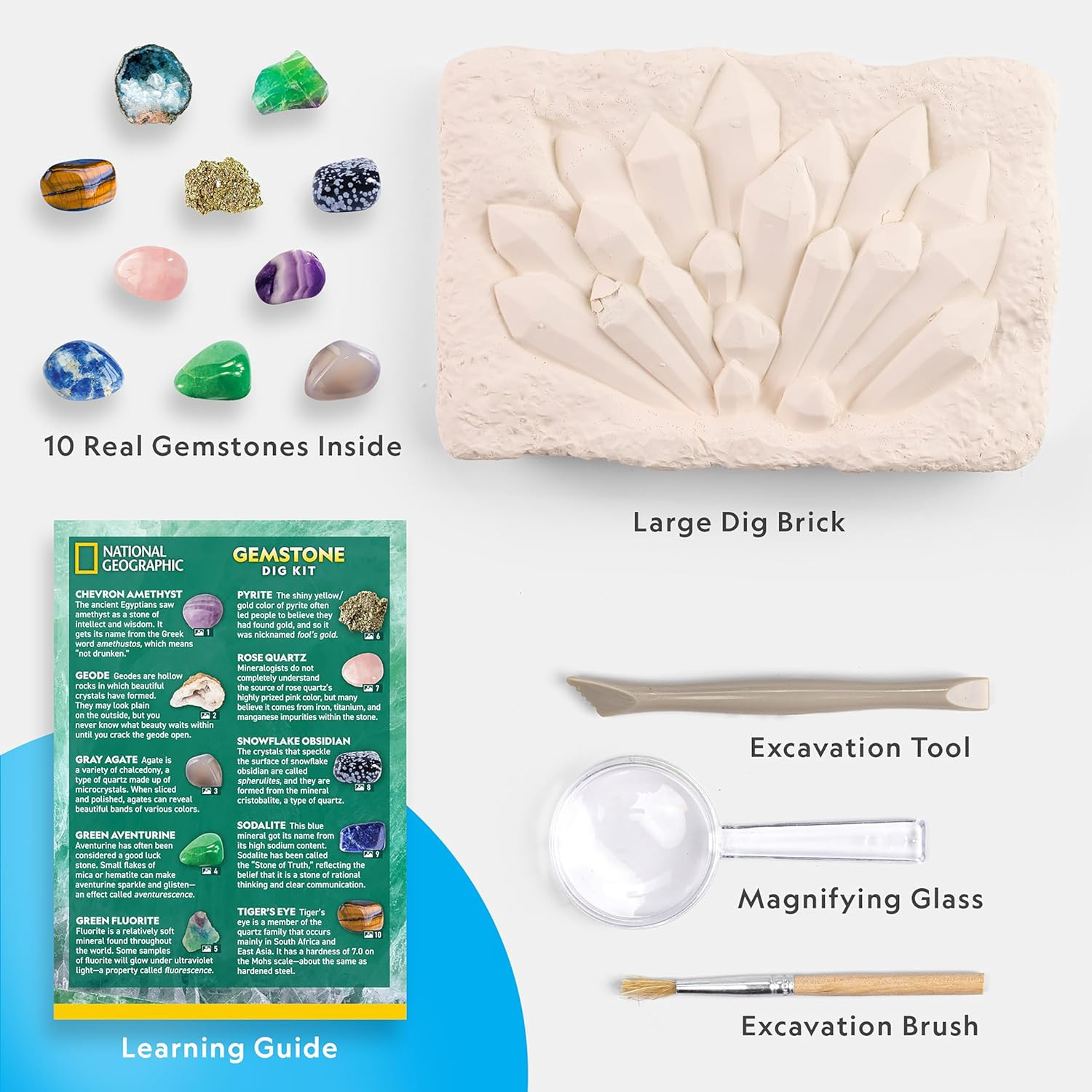 National Geographic Gemstone Dig Kit – Dig up 10 Real Gemstones and Crystals, Sc