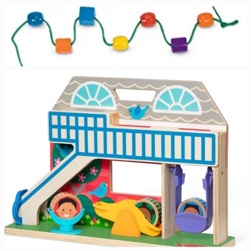 (2) Melissa and Doug Wooden Lacing Beads, Go Tots Schoolyard Tumble Montessori