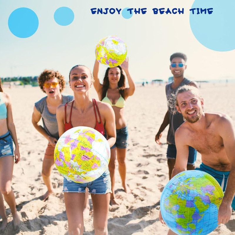 12 Pack 12 Inches Inflatable Globe Blow up World Globe PVC Earth Beach Balls Poo