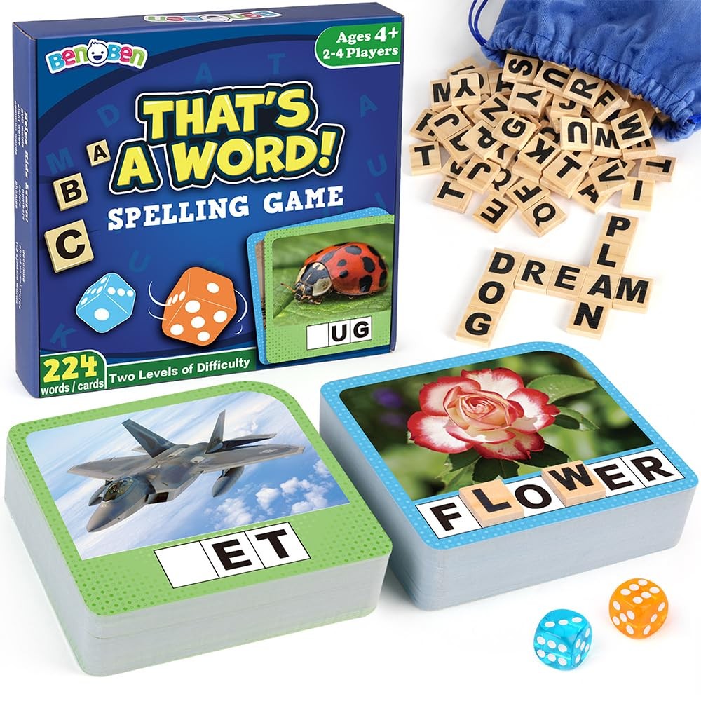 Spelling Games, 224 Flashcards, 208 Wood Letter Tiles, 1-4 Players, Learning …