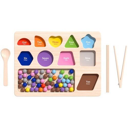 59PC Wooden Bead Counting Math Board Matching Color Sorting Game for Age 3+ Kids