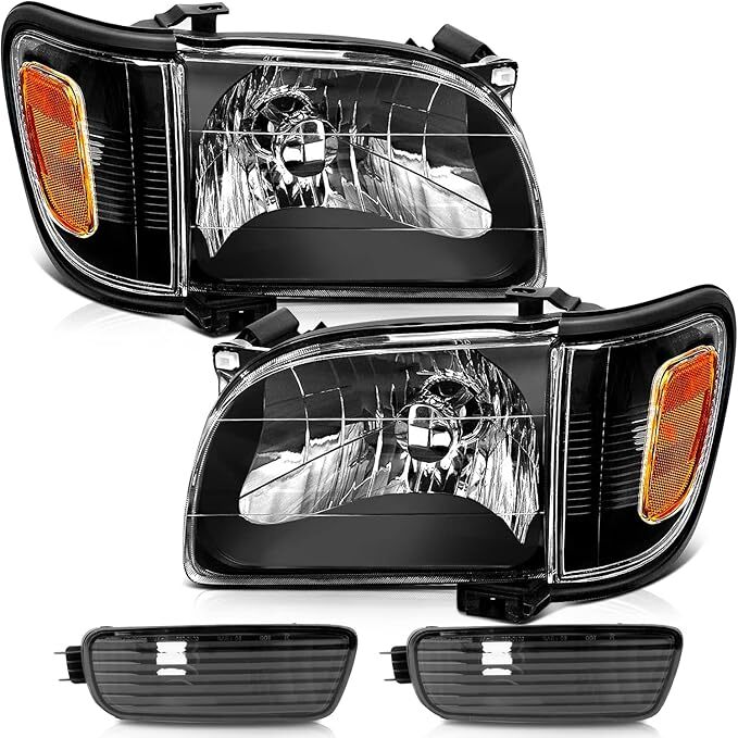 LSAILON Headlight Assembly Replacement Fit 2001-2004 For Toyota Tacoma Black
