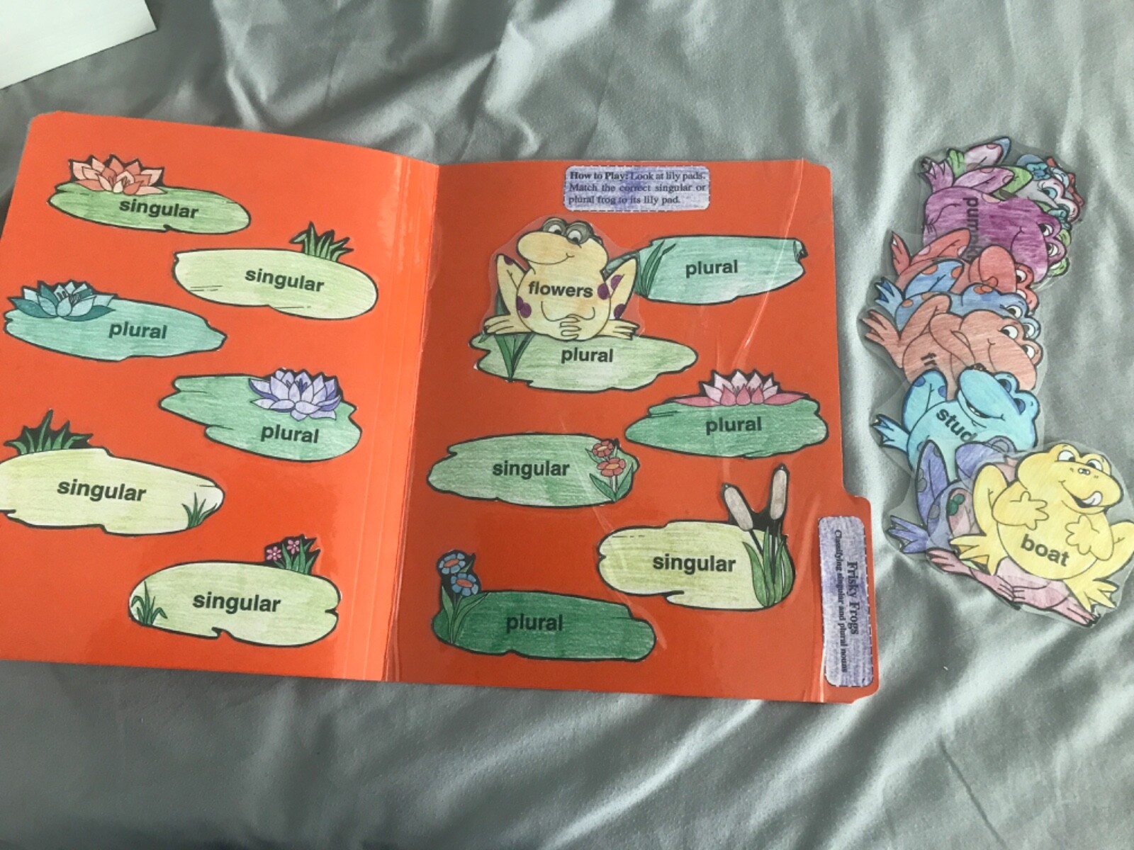 Frisky Frogs! Singular plural nouns Grade 2nd language arts file folder game