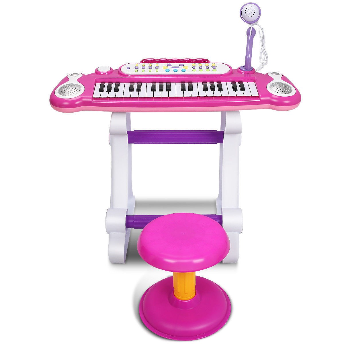 NEW Kids Electronic Keyboard 37 Key Piano Musical Toy w/ Microphone & Stool Pink