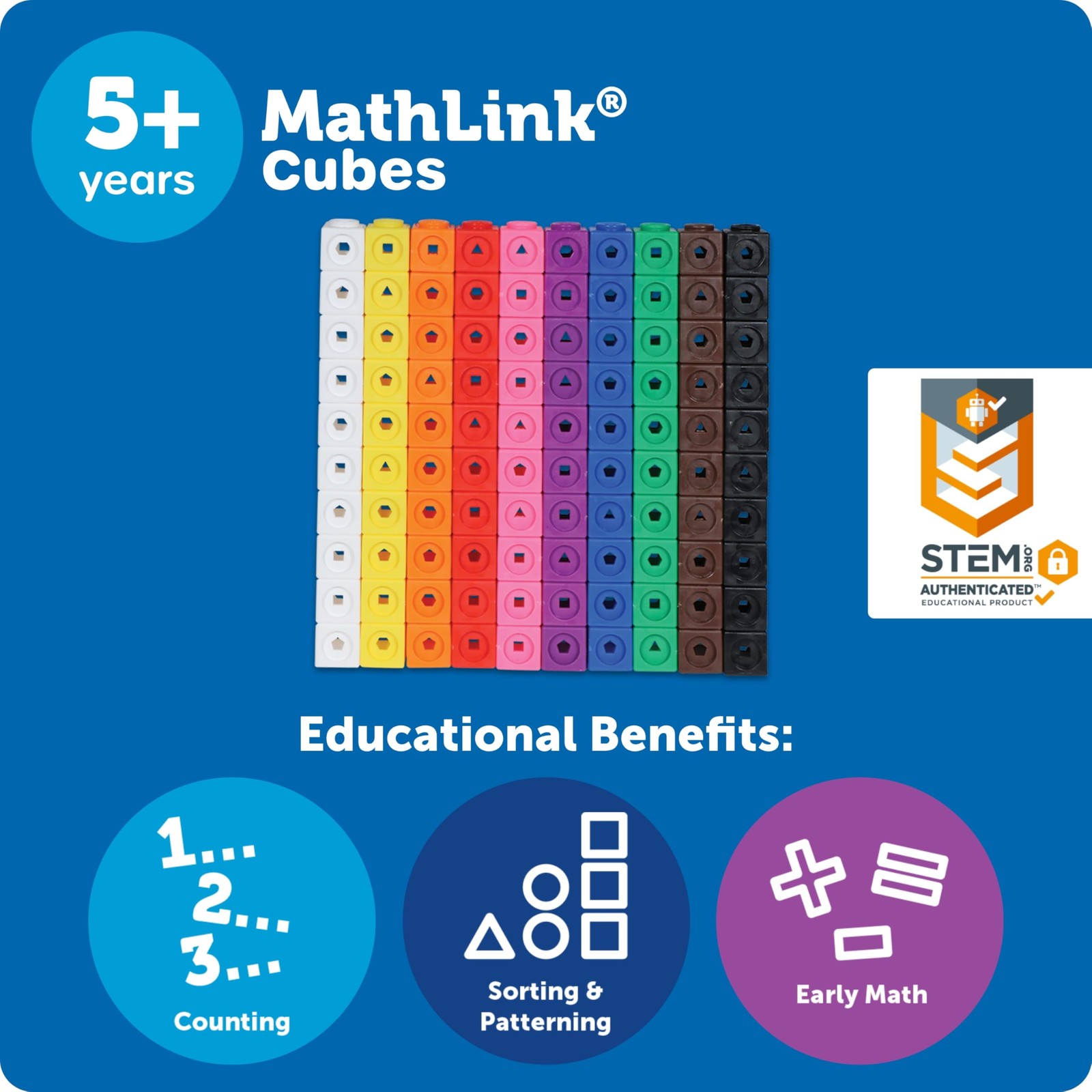 Learning Resources MathLink Cubes – Set of 100 Cubes, Ages 3/4in, Multicolor