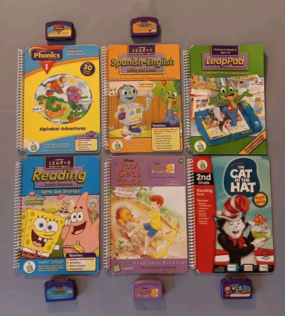 6 Leap Pad Up to 2nd Grade Books and Cartridges