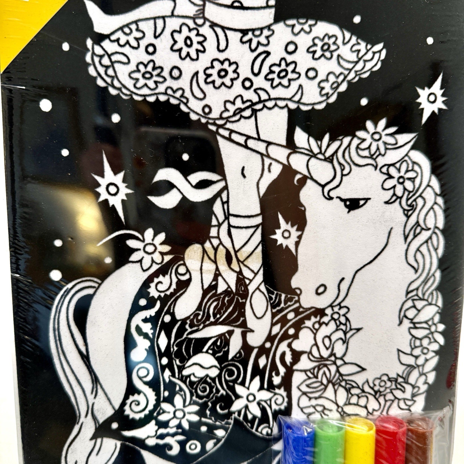 VTG Fuzzy Poster RoseArt Unicorn Horse Fantasy Velvet Art 8×20 Set Of 2 2002 New