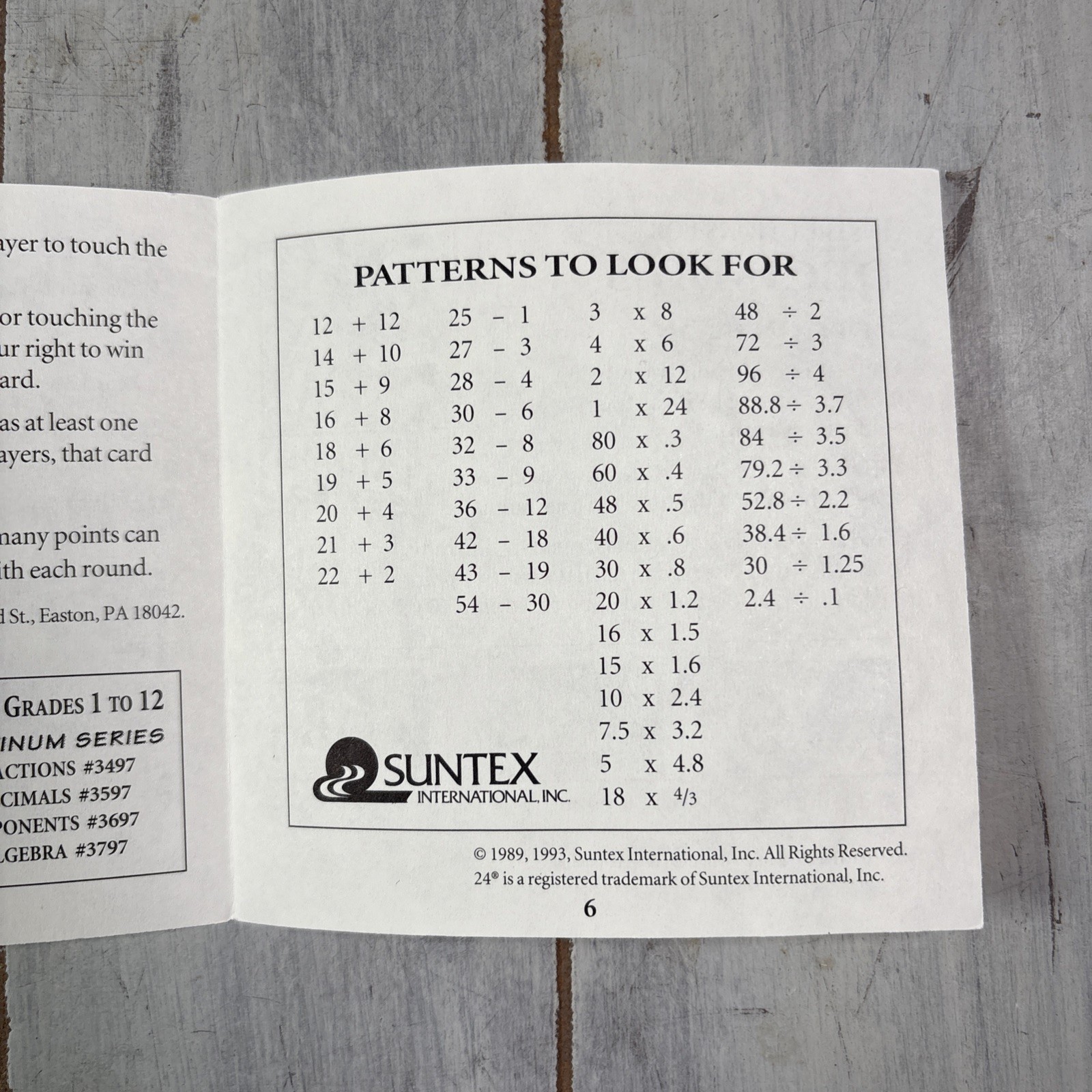 24 Game Decimals Math Game 96 CARDS, Math Practice 1993 – Rare