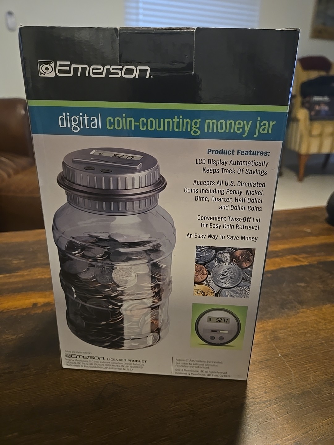 Emerson- Digital Counting Money Jar Automatically Calculates And Displays Coins