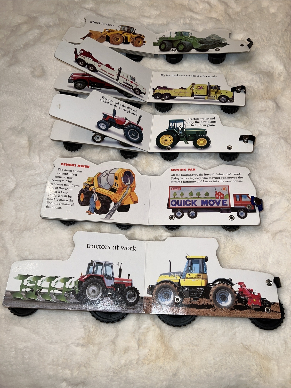 5 Baby Toddler Pre-school Truck-Shaped Board Books On Wheels Toy Trucks Stickers
