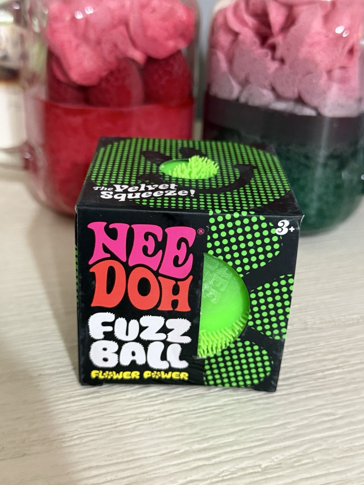 Green Needoh FUZZ BALL Flower Power Nee Doh Squishy NEE-DOH Fuzzball AUTHENTIC