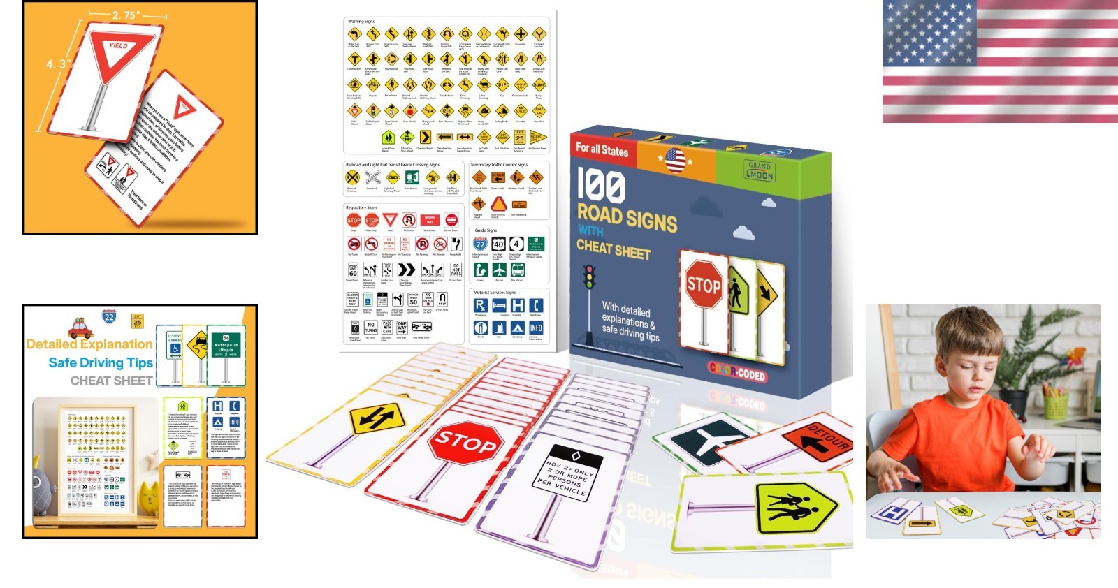 Portable 100 Road Sign Flash Cards and Cheat Sheet – Drive Safely & Effectively