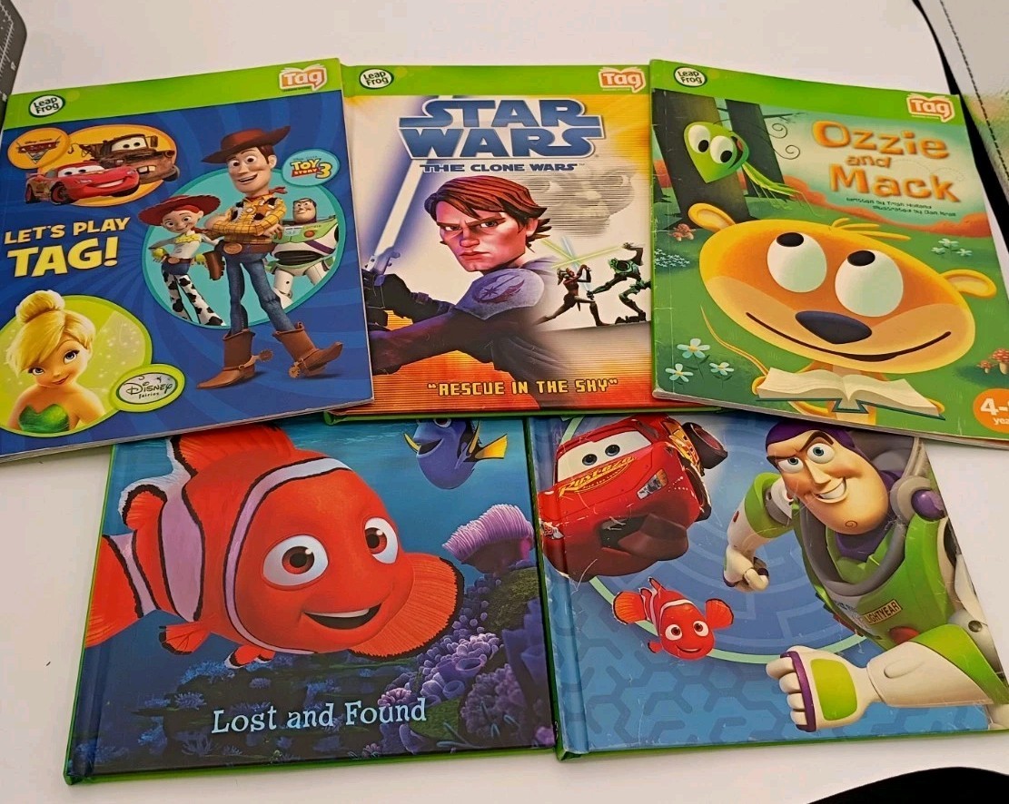 Leapfrog Tag 5pc.book lot-Starwars, Finding Nemo, Ozzie & Mack,Play Tag,Puzzles