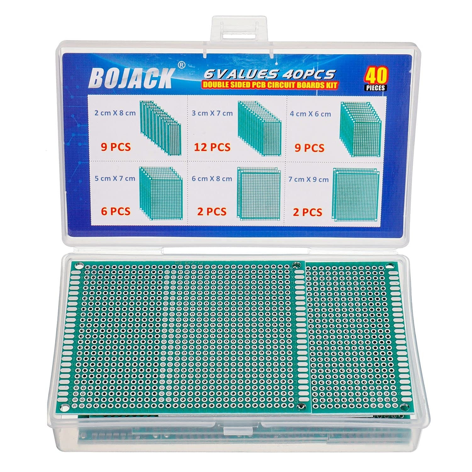 BOJACK 6 Vaules 40 Pcs Double Sided PCB Board Prototype Green, Silver White