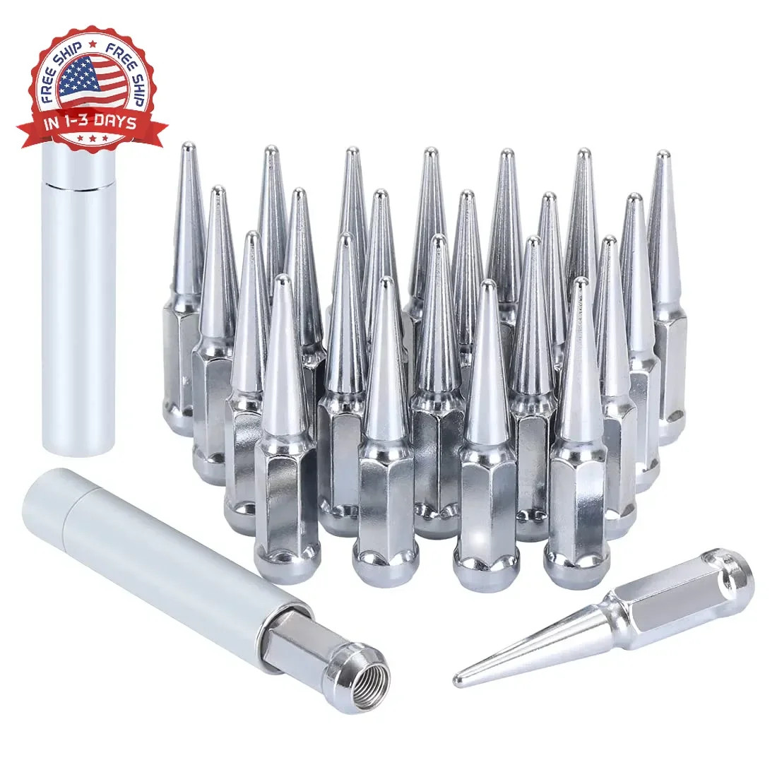 M14x1.5 Lug Nuts 14×1.5 Spike Lug Nuts M14 x 1.5 Spiked Lug Nut Chrome Set of 24