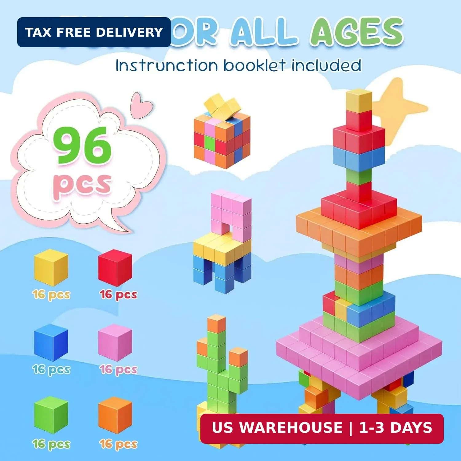 100pcs Magnetic Blocks, Gifts for 3 4 5 6 Year Old, Magnet Building Blocks for T