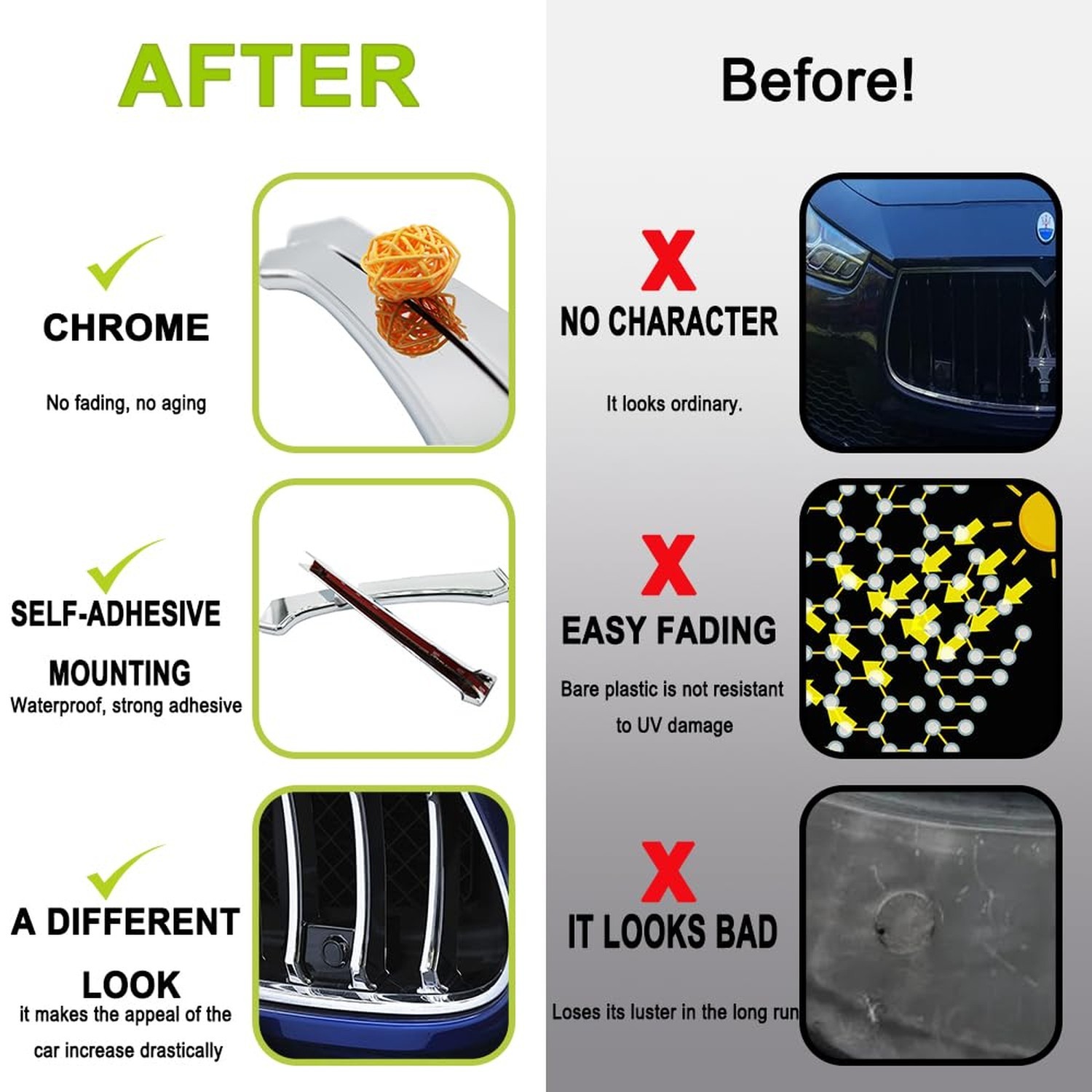 Front Grill Chrome Trim Compatible with Maserati Ghibli 2013 2014 2015 2016 2…