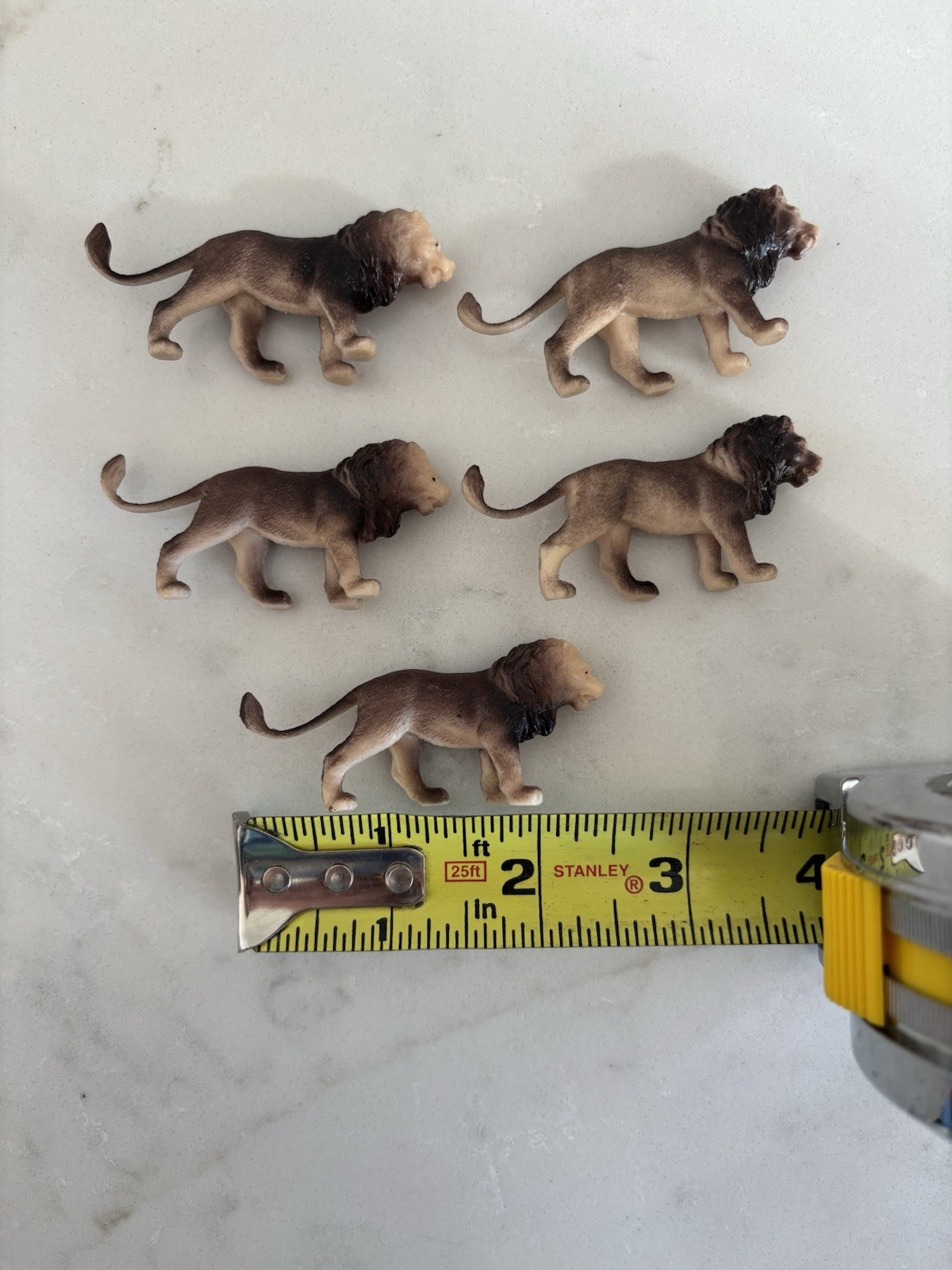 Lot Of 5 Small Vintage Safari Zoo Lion Plastic Figurine Toys, Brand Unknown