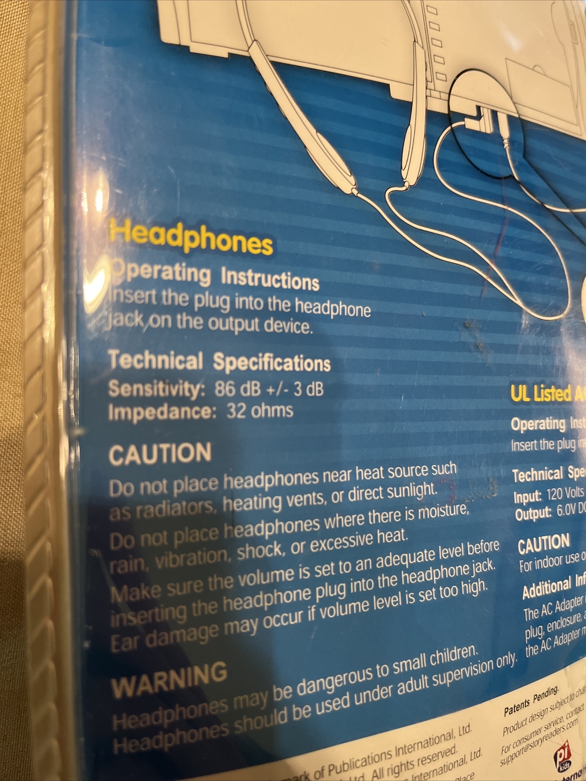 PI Kids Story Reader Stereo Headphones & AC Adapter Combo Pack NEW