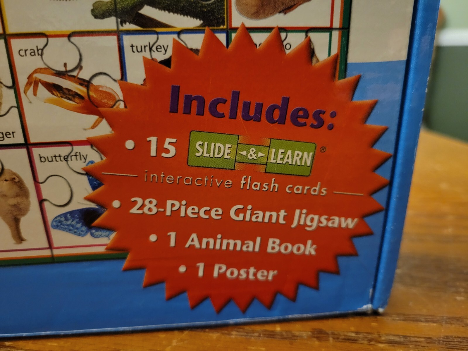 Educational Early Learning Animals Slide Flash Cards 28 pc Floor Puzzle Poster