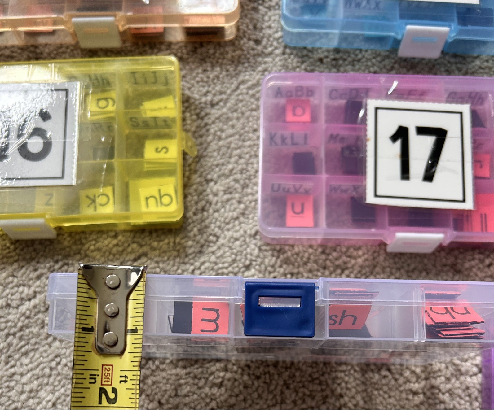 Lot of Magnetic Alphabet Letters Mixed Colors and 20 storage kits phonics class