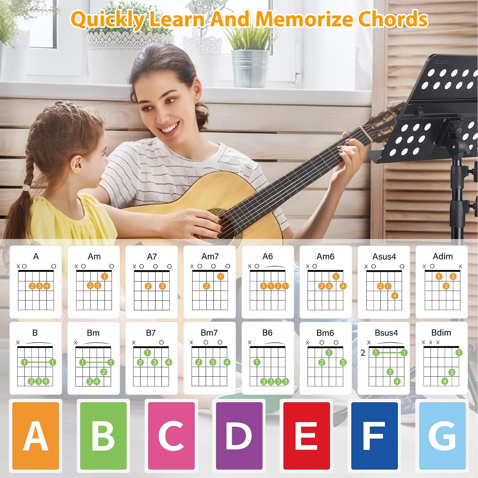 Guitar Chord Flashcards – 56Pcs Acoustic & Electric Guitar Learning Cheat She…