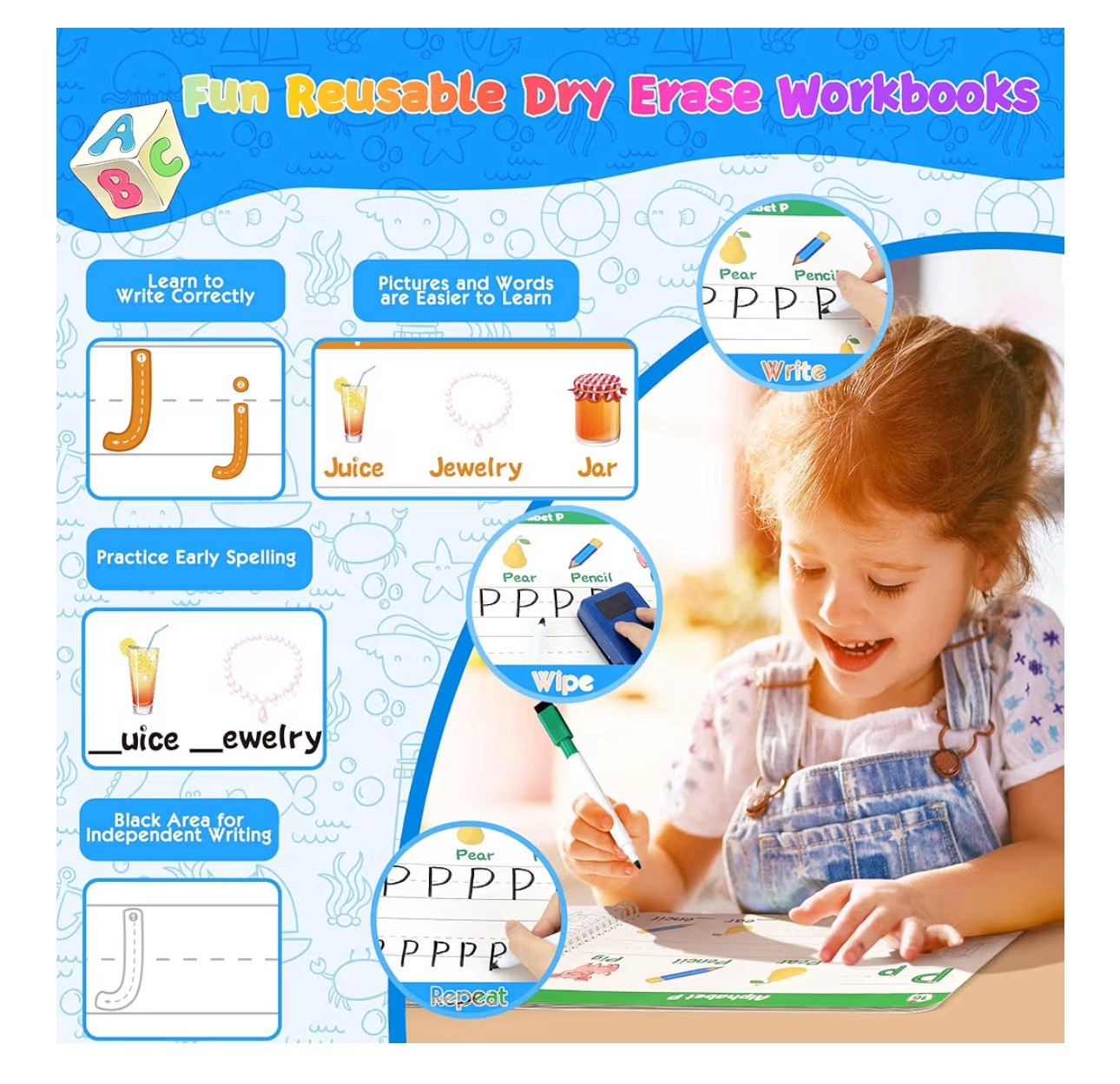 Tracing Books for Kids Ages 3-5, Dry Erase Letter Number Trace Pre K Workbook