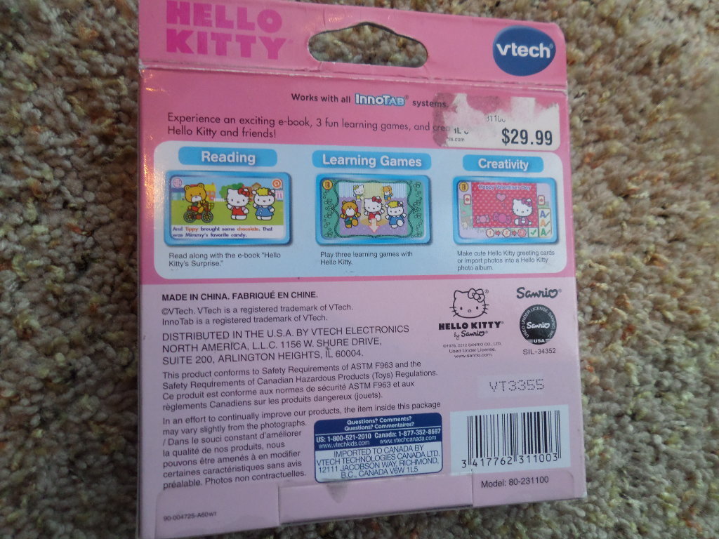 VTECH InnoTab HELLO KITTY Learning APP 3-6 Years Pre K-1st Grade NIB* MSRP $29