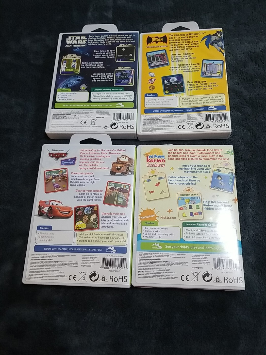 Lot 4 Leapfrog Leapster Learning Games (Ages 4-8) Batman Disney Cars Star Wars