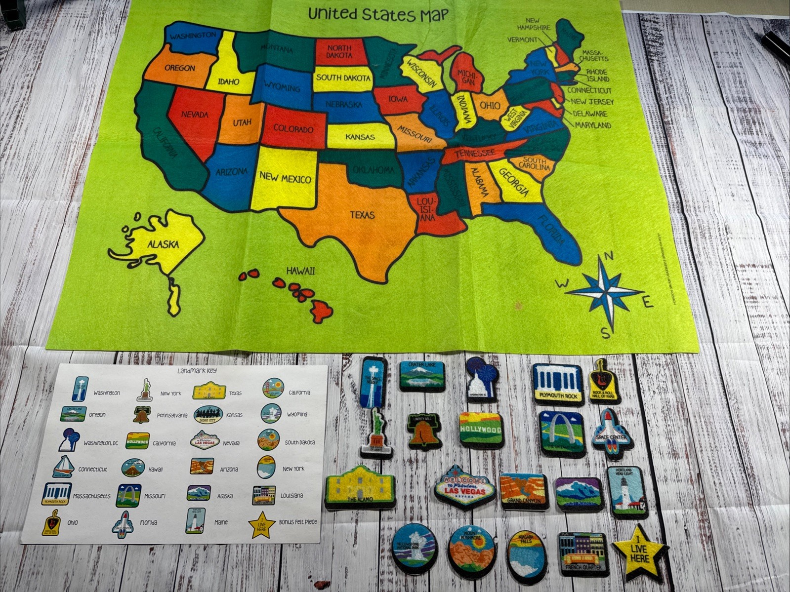 Felt Map United States Education Homeschool Visual Geography 31”x24” Learning