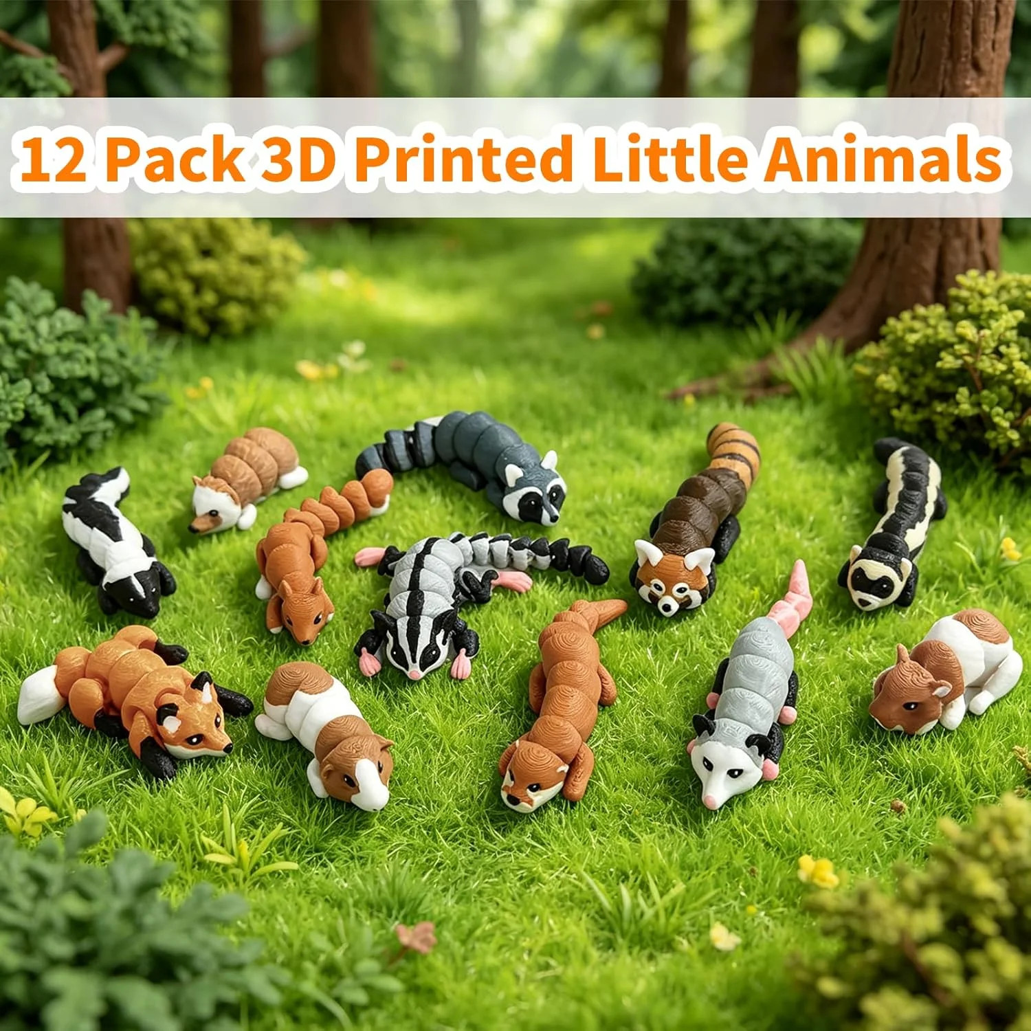 12 PCS 3D Printed Animals Figures Toys, Realistic Articulated Desk Pets, Educati