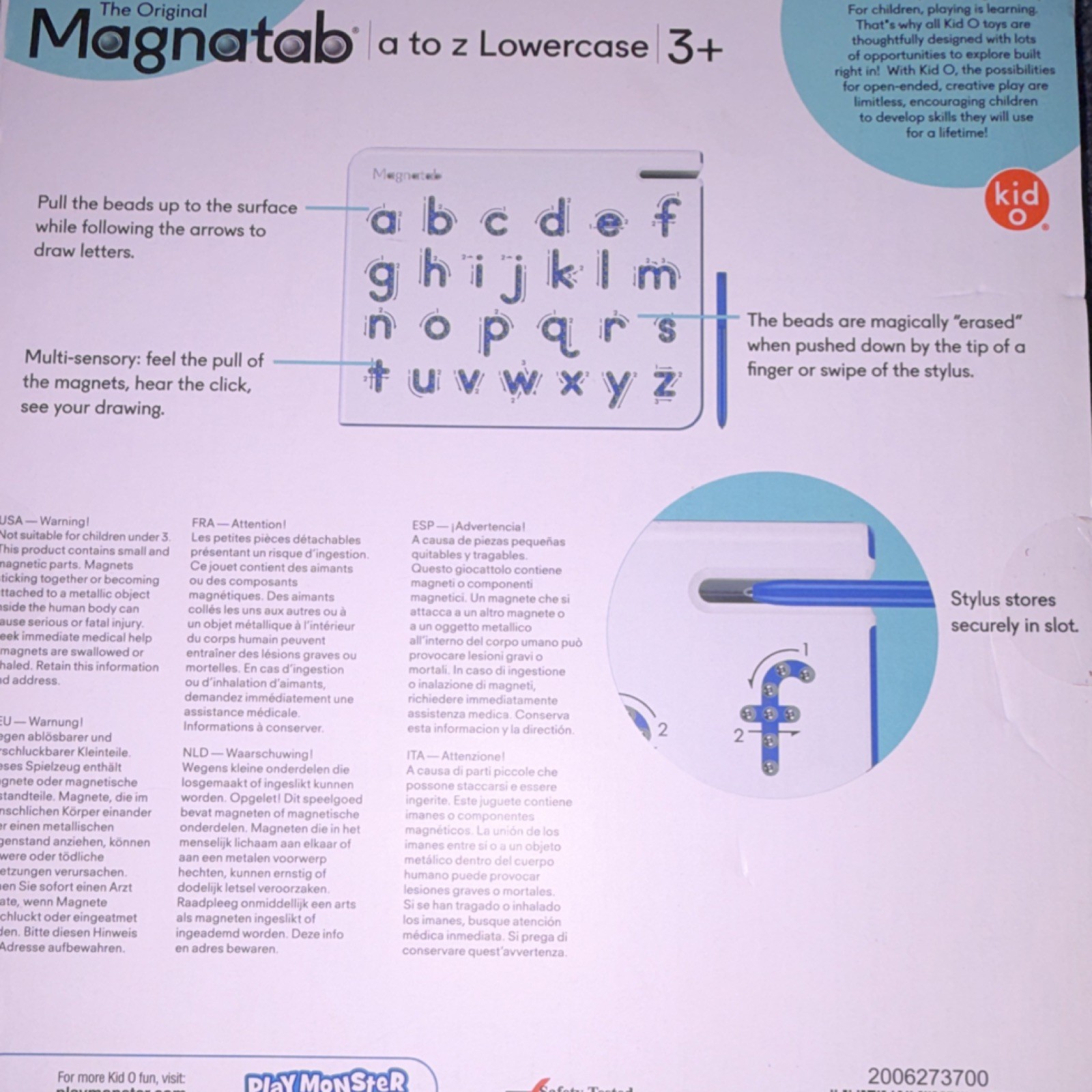Kid O Original MagnaTab Magnetic Toy Lowercase a-z, Numbers & Shapes Writing