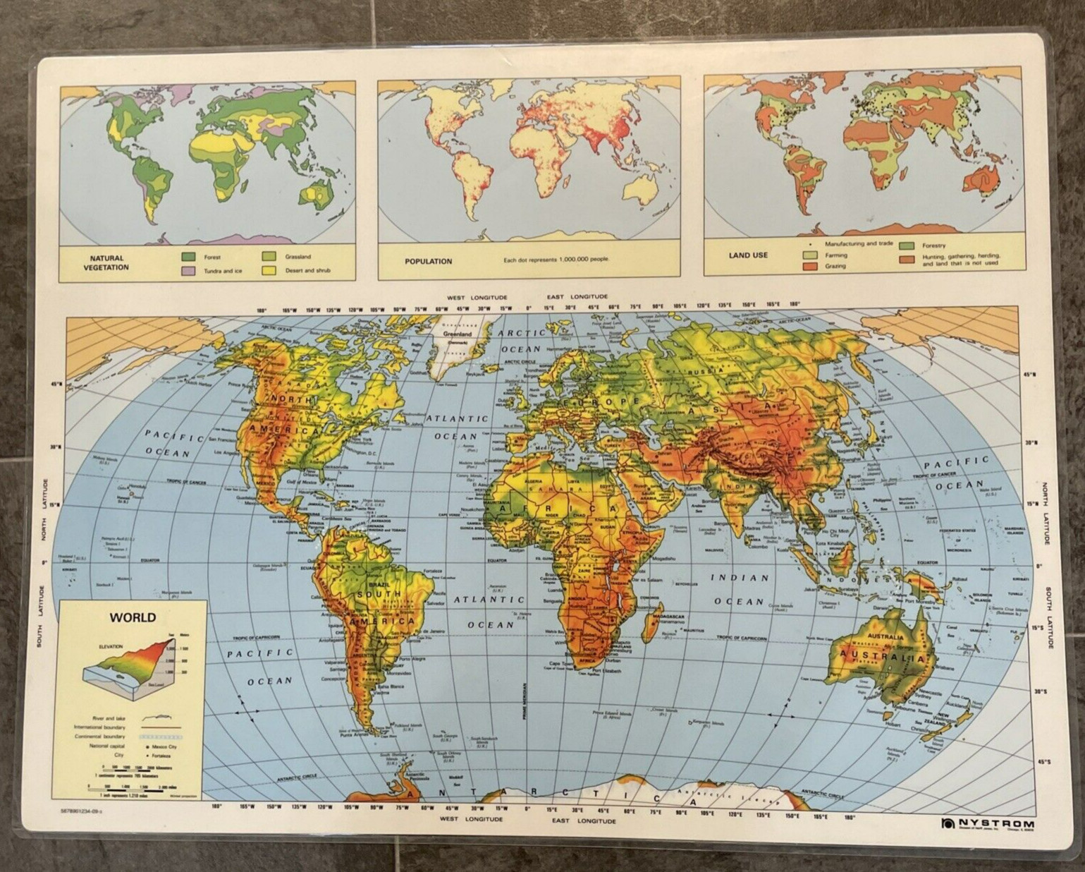 1989/95 Nystrom Maps Laminated 2 Sided United States / World Maps 22″ X 17″