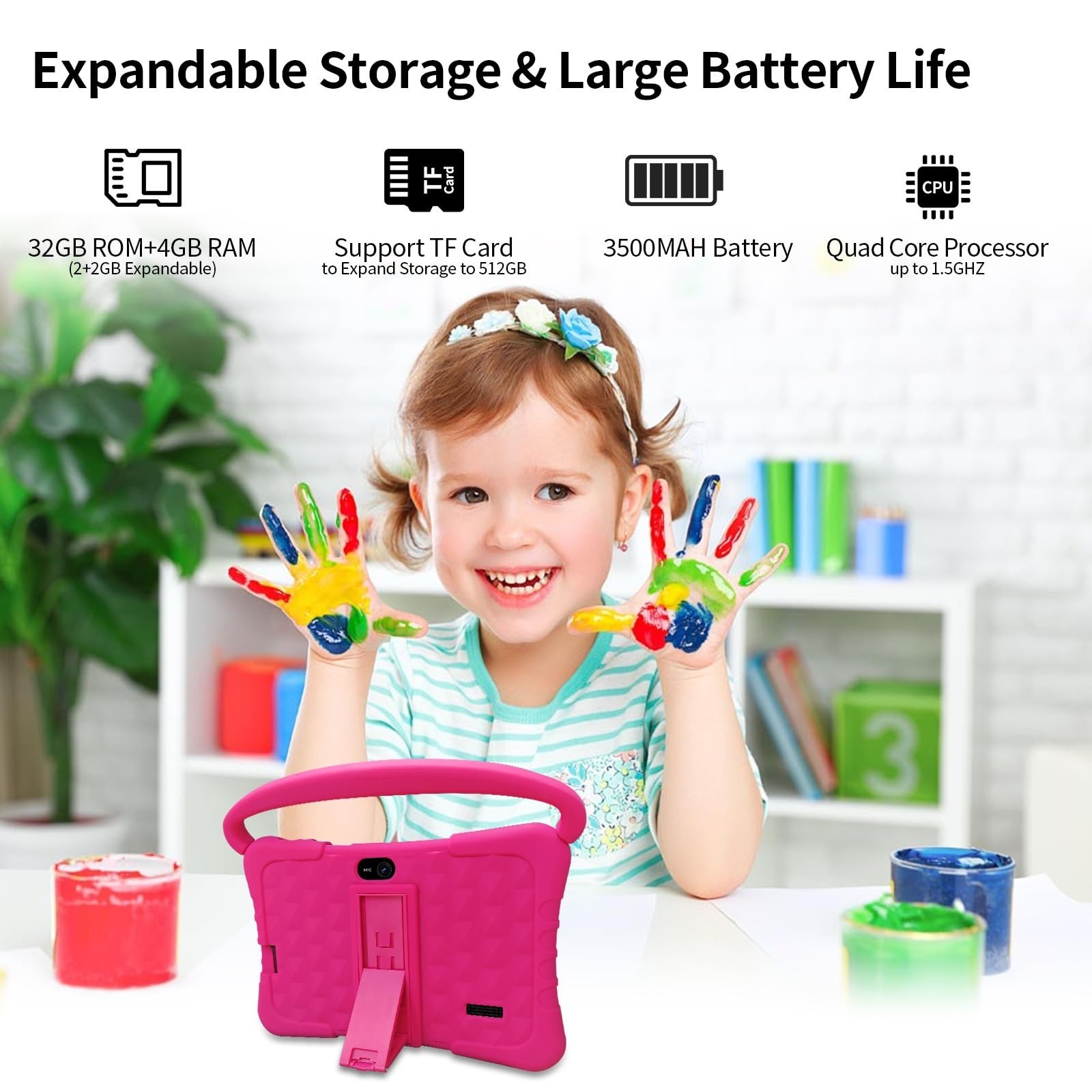 Kids Tablet Wintouch 2GB RAM 32GB ROM Android 11 Learning Education Blue Pink