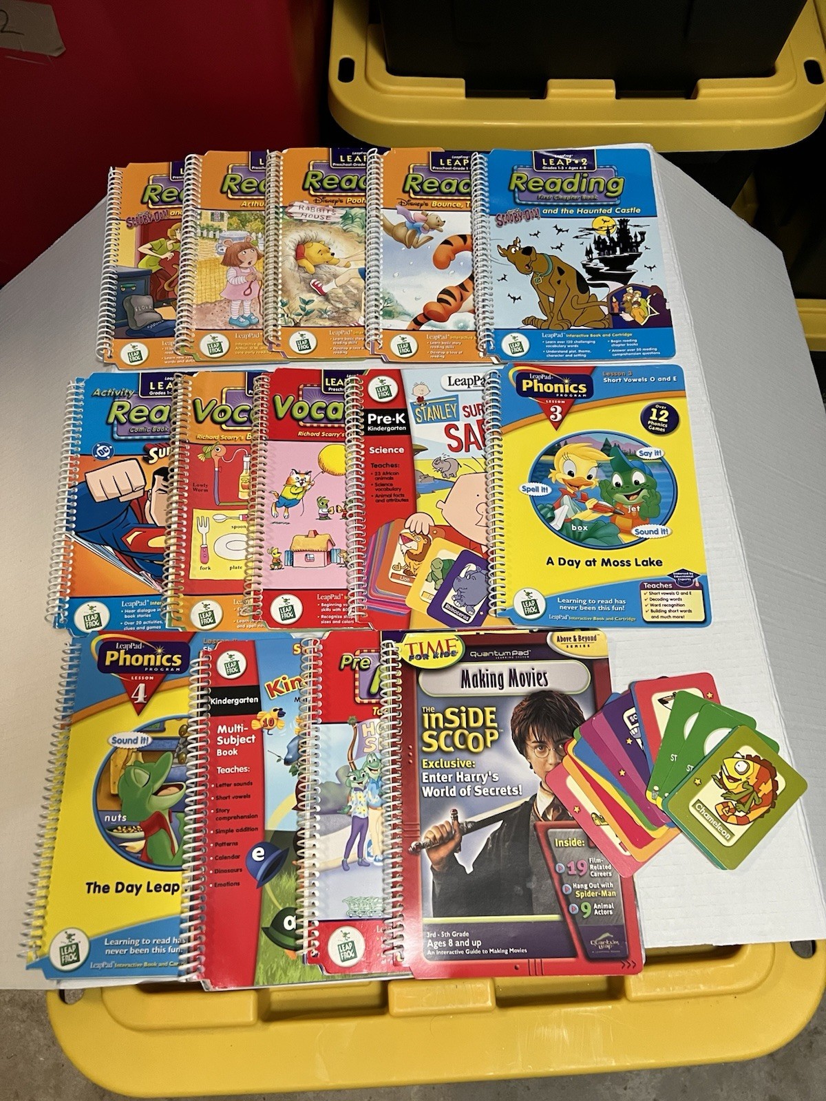 Leap Frog Leap Pad Learning System Lot (Carry Binder, 14 Books & Cartridges)